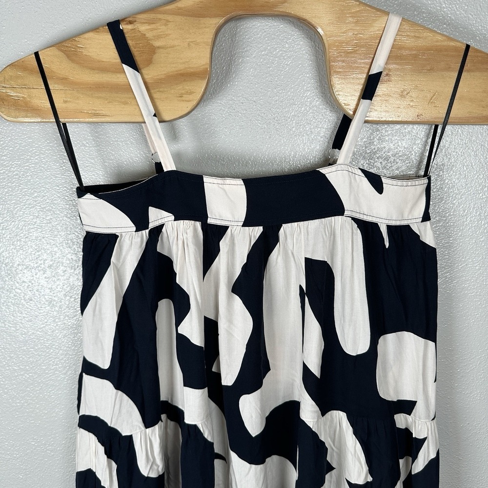NEW Abel the Label Anthropologie Navy Blue Cream Abstract Maxi Dress Small Boho - Picture 2 of 7